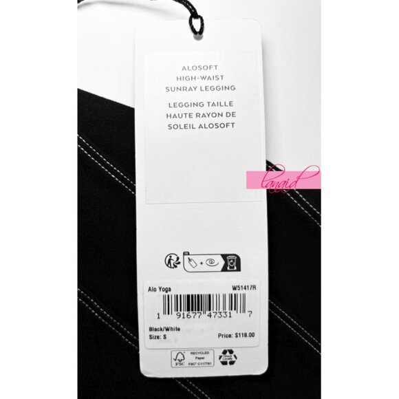 Alo Alosoft High-Waist Sunray Leggings Black White Hi-Rise Waisted Skinny Pants - Picture 10 of 15